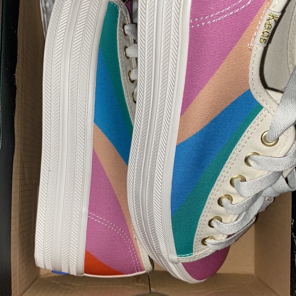 KATE SPADE Keds Rainbow Sneakers Women's 5 Canvas Multicolor Platform Pink Blue